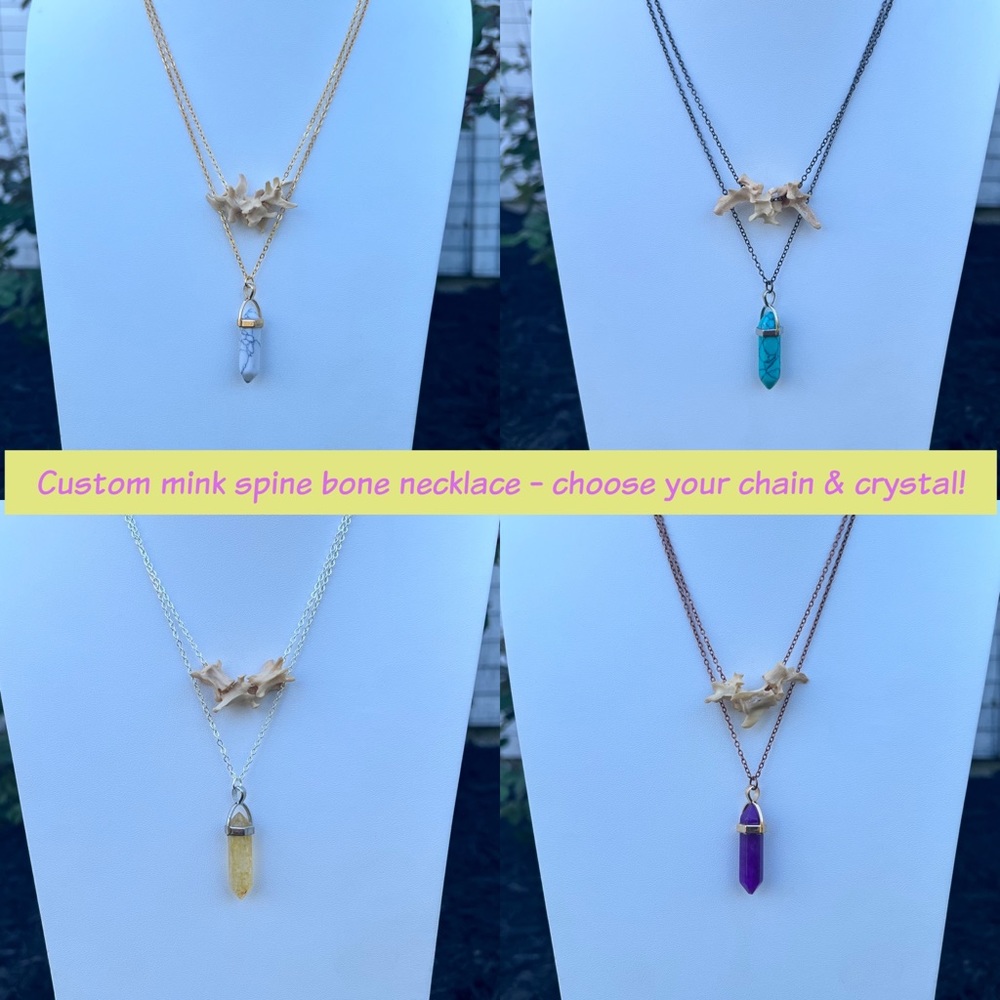 ⭐️CUSTOM⭐️ Layered Mink Spine Bones & Crystal Point Necklace 🦴